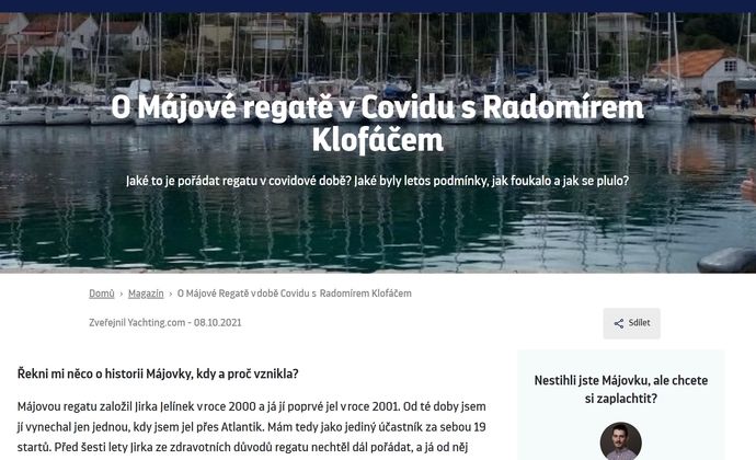 O Májové regatě v Covidu s Radomírem Klofáčem